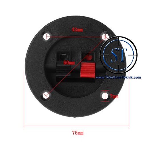 BA-137C Terminal Speaker Bentuk Bulat Plastik PVC Connector With Soket 2 Way Jepit Capit 75mm Audio Home Theater