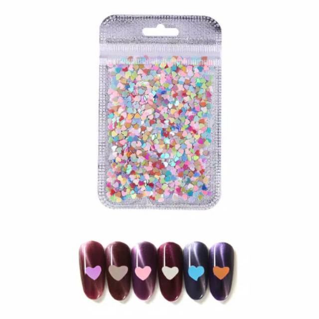 500pcs/kantong sequin nail art decoration bentuk love mix colour