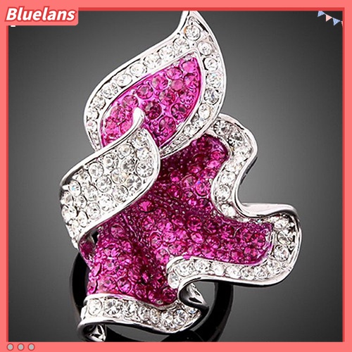 Cincin Wanita Lapis Emas 9K Bentuk Daun Aksen Kristal Dan Berlian Imitasi Untuk Hadiah