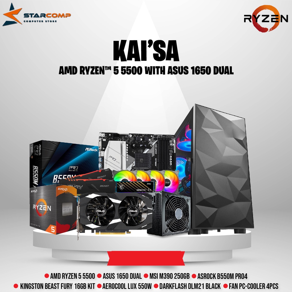 PC Rakitan Ryzen 5 5500 B550M SSD 256GB NVME 16GB RAM VGA GTX 1650