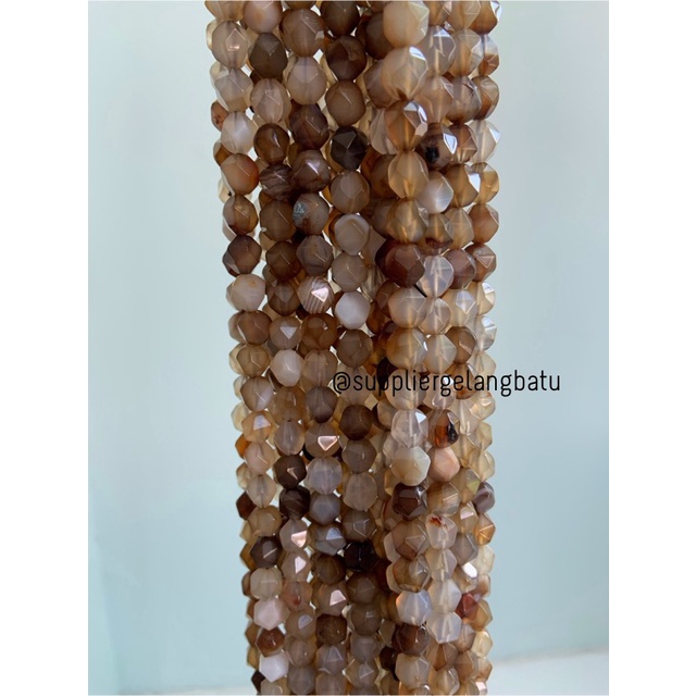 batu faceted hexagon Stone 8mm coklat brown carnelian craft bead agate