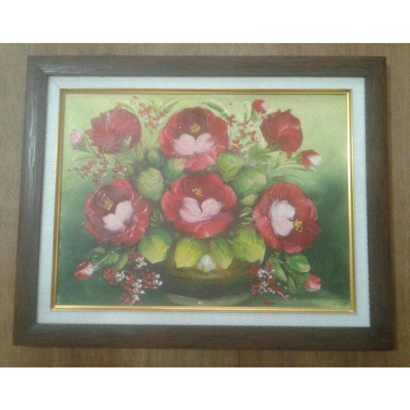LUKISAN KANVAS 50CM × 40CM (MOTIF BUNGA MAWAR MERAH)