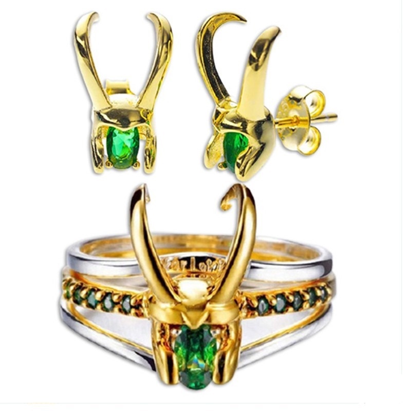 Trendi Loki Pria Cincin 3 Pcs/set Film Karakter Cosplay Cakar Helm Zirkon Bertatahkan Aksesoris Pesta Perhiasan Grosir