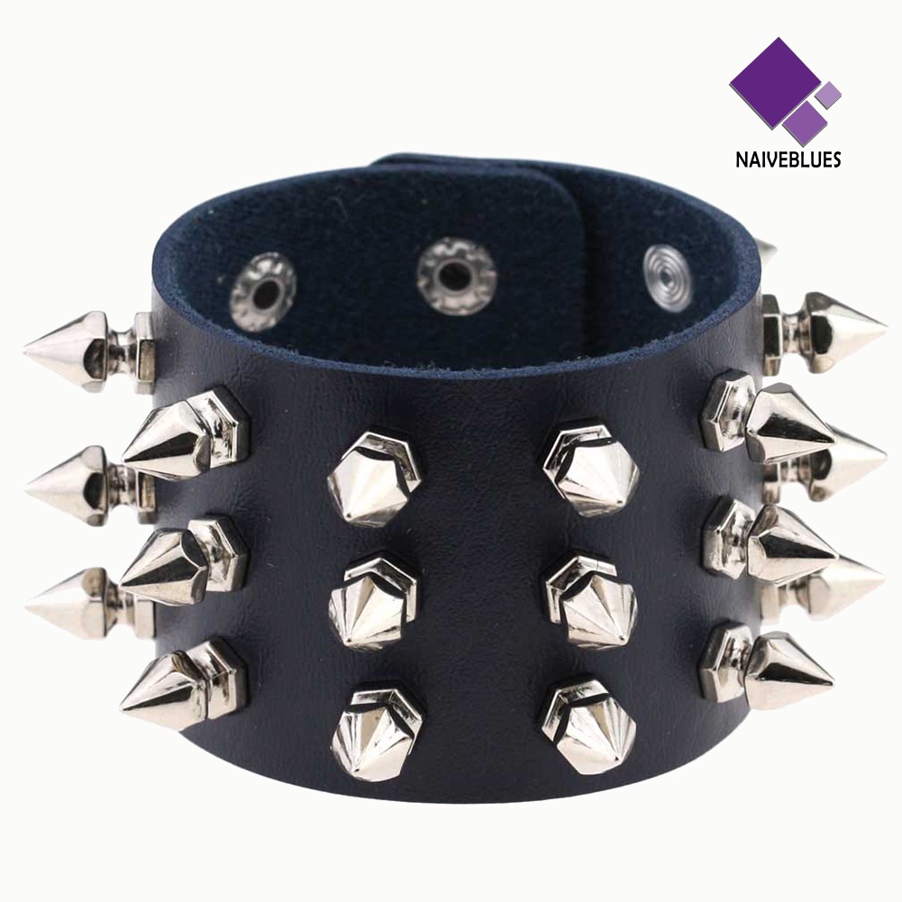 Gelang Bahan Kulit Imitasi Model Lebar Gaya Punk Untuk Pria Dan Wanita
