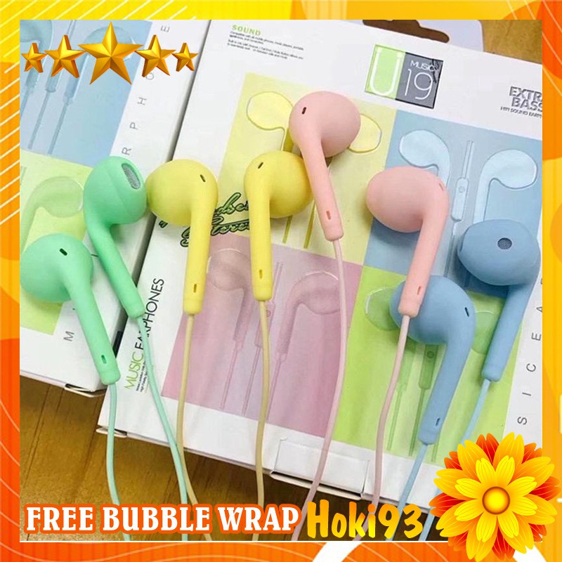 headset stereo u19 macaron handsfree xtra bass earphone u19