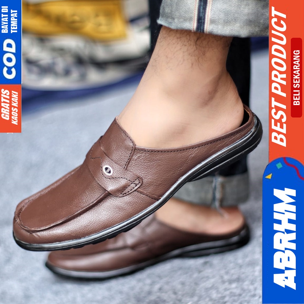 Sepatu Sandal Casual Kulit Asli Bustong Tutong Sendal Slop Original Murah Terbaru Kekinian