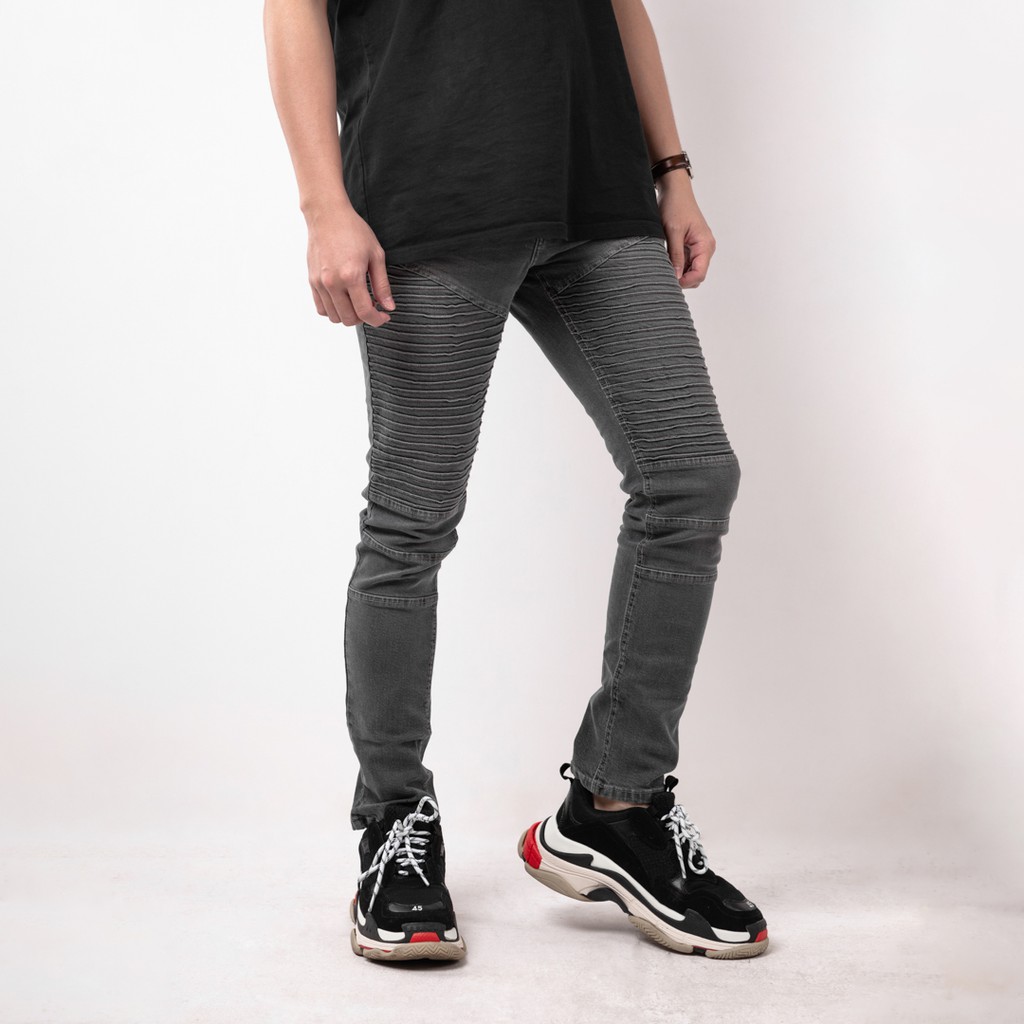 Celana Jeans Pria Bahan Stretch Denim - Biker Jeans - Dark Grey - (UJB-01)