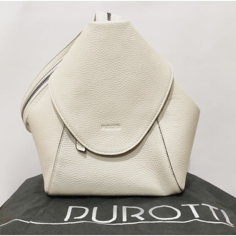 Preloved purotti Zipper splites mini backpack shoulder bag white putih cream leather zip local brand