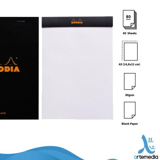 

☑ Buku Catatan Rhodia A5 Head Stapled Pad N16 Notepad - BLANK BLACK ☟