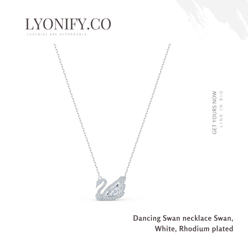Dancing Swan necklace Swan, White, Rhodium plated Original Kalung Swarovski