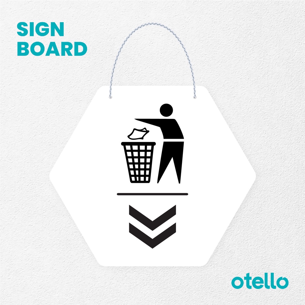 Otello Sign Buang Sampah Signage Board Acrylic Papan Gantung Label Akrilik Rantai Petunjuk Toko Modern Minimalist Kafe Restoran Kantor Gedung Cafe