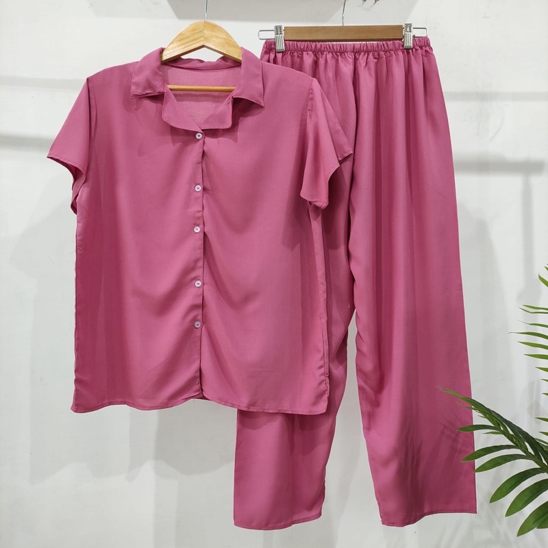 PIYAMA KANCING POLOS | PIYAMA RAYON POLOS-KCPD DUSTY PINK