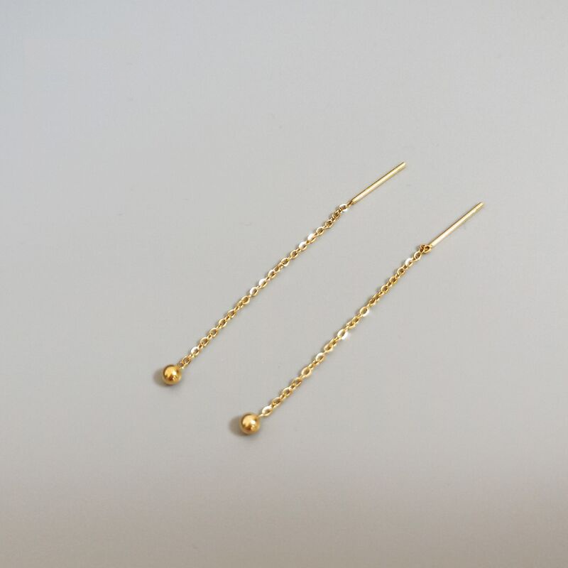 Korea Anting Titanium Anti Karat Wanita Emas Panjang Tusuk Earring Cinta Subang Perhiasan-#2