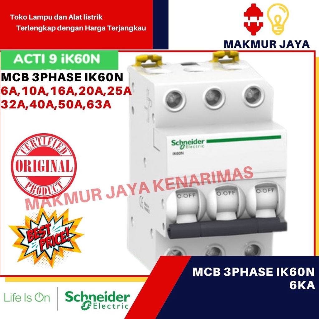 MCB SCHNEIDER 3P 6A 10A 16A 20A 25A,32A,40A,50A,63A IK60N