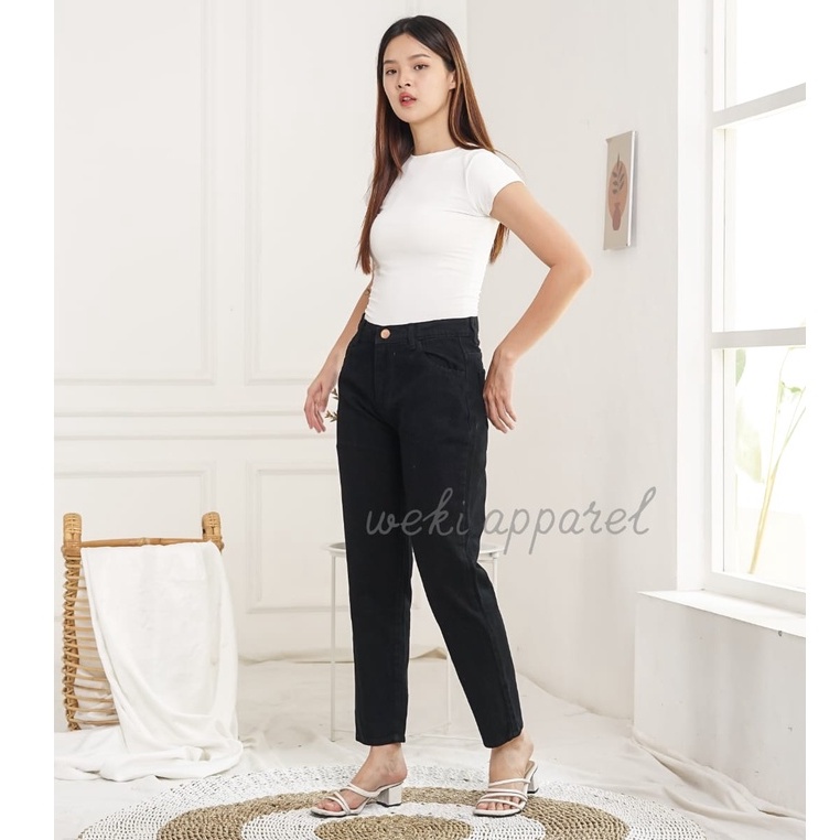 Weki Jeans Boyfriend Black Wanita Straight