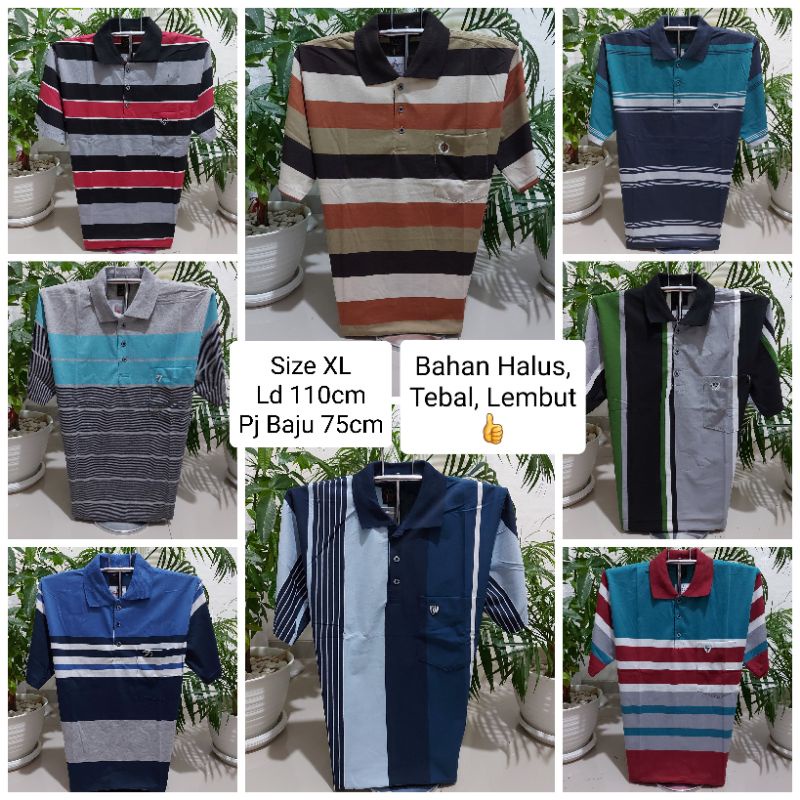 Kaos kerah salur size XL - Kaos kerah garis - Kaos wangki - kaos pria kerah -kaos kerah motif garis