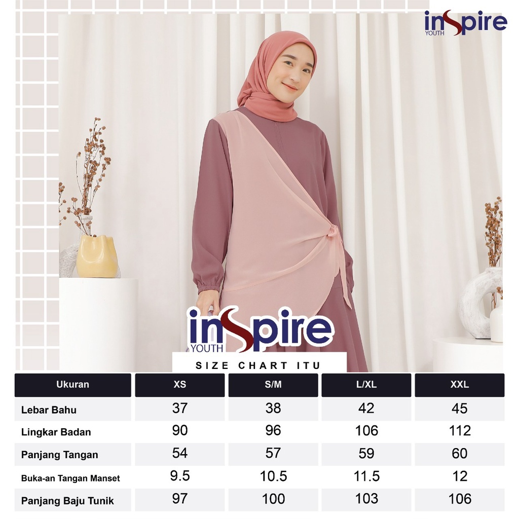 Inspire Tunik ITU 70 Bahan Premium Crepe mix Ceruty Atasan Simple Dengan Kombinasi 2 Warna Model Terbaru