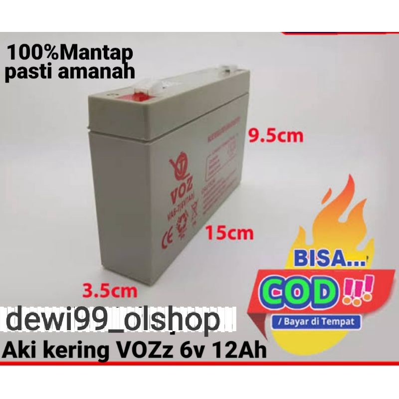 Aki Kering Vozz 6v 12Ah batre lampu emergency,mobil/motor mainan dll