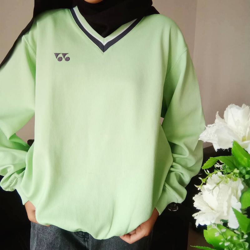 Sweater Wanita hijau mint , Sweater Sport Brand Yonex Thrift Crewneck