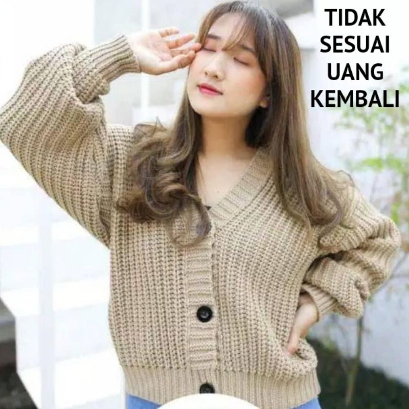 cardigan rajut crop (oversize) || cardigan rajut 7get tebal premium-Cream