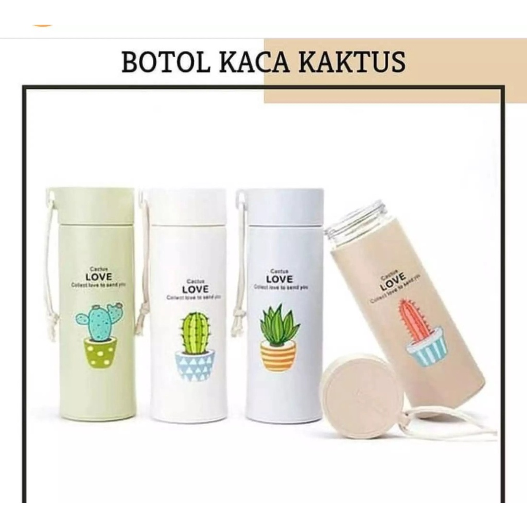 Botol Minum Kaca Motif Kaktus Kemasan Dus
