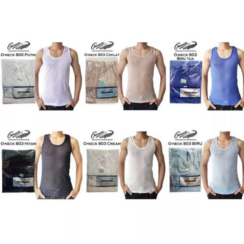 CROCODILE 803V Singlet Jala Classic Pria Adem 100% Katun