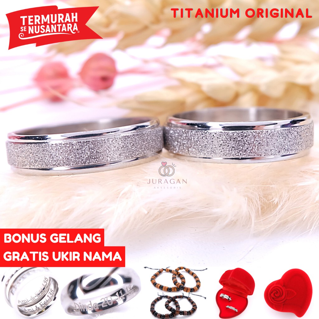 [UKIR NAMA + BOX HATI] Cincin Couple BUCIN Titanium M22 BONUS Gelang Couple