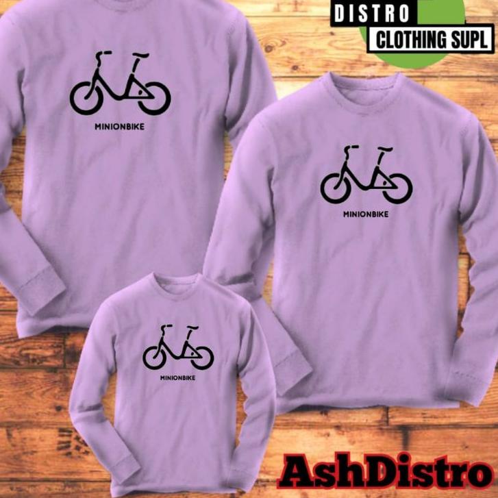 [PRODUK 0VB0T] Kaos lengan panjang couple keluarga sepeda minion bike / baju kapel ayah ibu anak 01 
