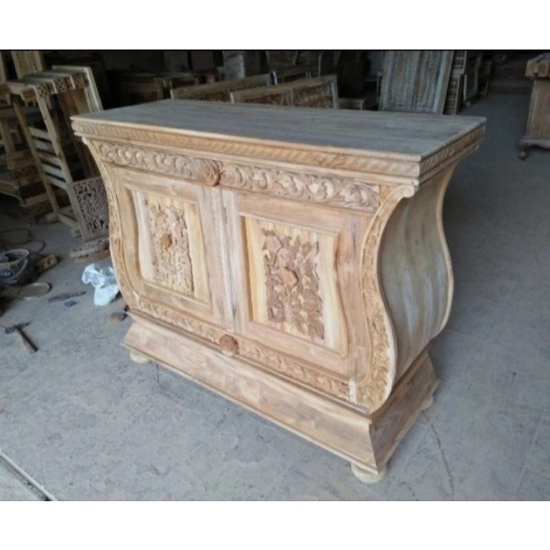 Bufet /Bipet Lemari Hias Kayu Jati Mentahan - Meja Tv Ukir Ukuran 120cm