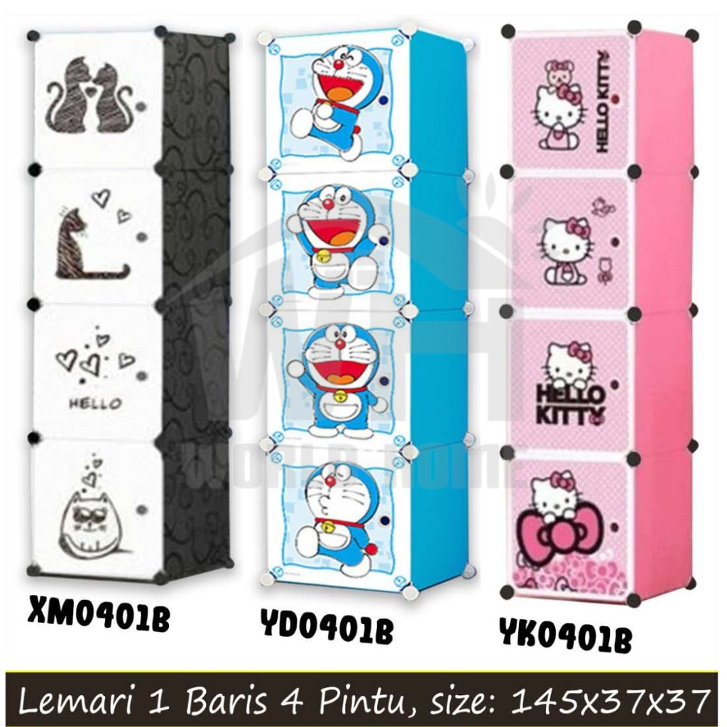 Lemari Pakaian Plastik Baju Anak dan Dewasa Karakter Kartun, Dll 4 Susun (1X4) - Worldhome