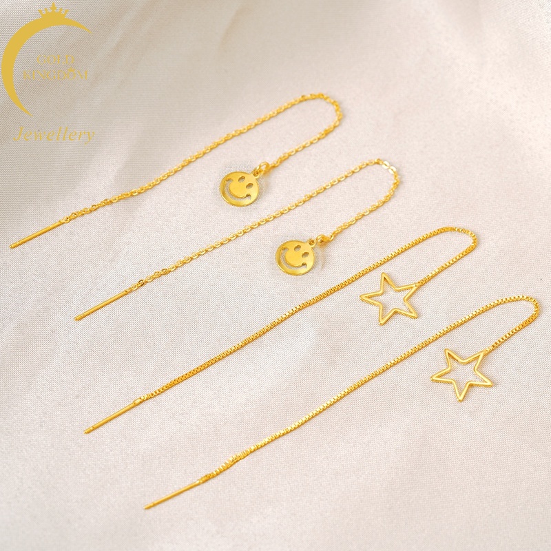 Anting Tusuk Gantung Lapis Emas Asli Kadar 375 Desain Bintang Hollow Untuk Wanita