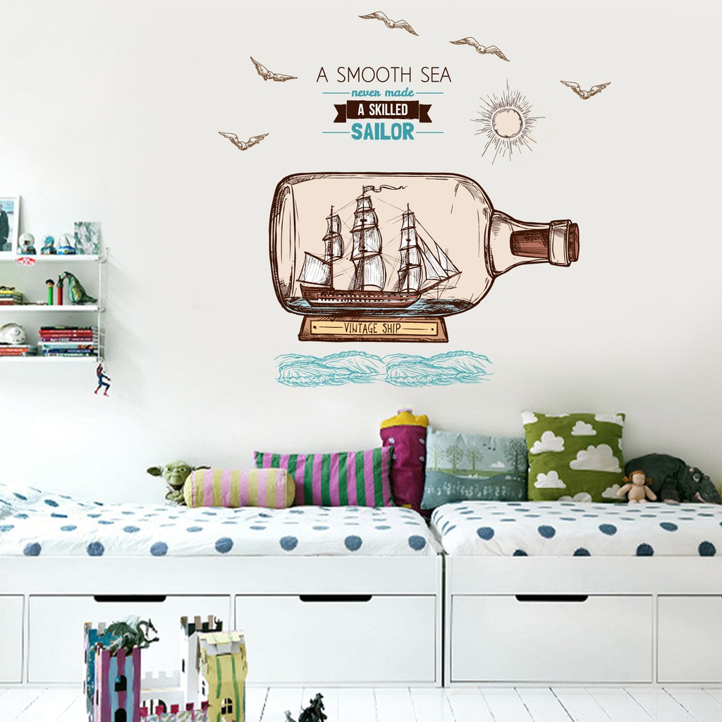 RELIZA WALL STICKER BOTOL SEA VINTAGE KAMAR MANDI DAPUR KITCHEN JM7348 STIKER DINDING