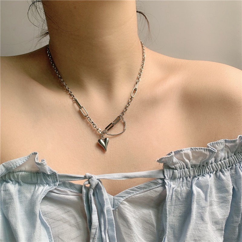 Kalung Rantai Klavikula Bahan Stainless Steel Warna Emas Untuk Wanita