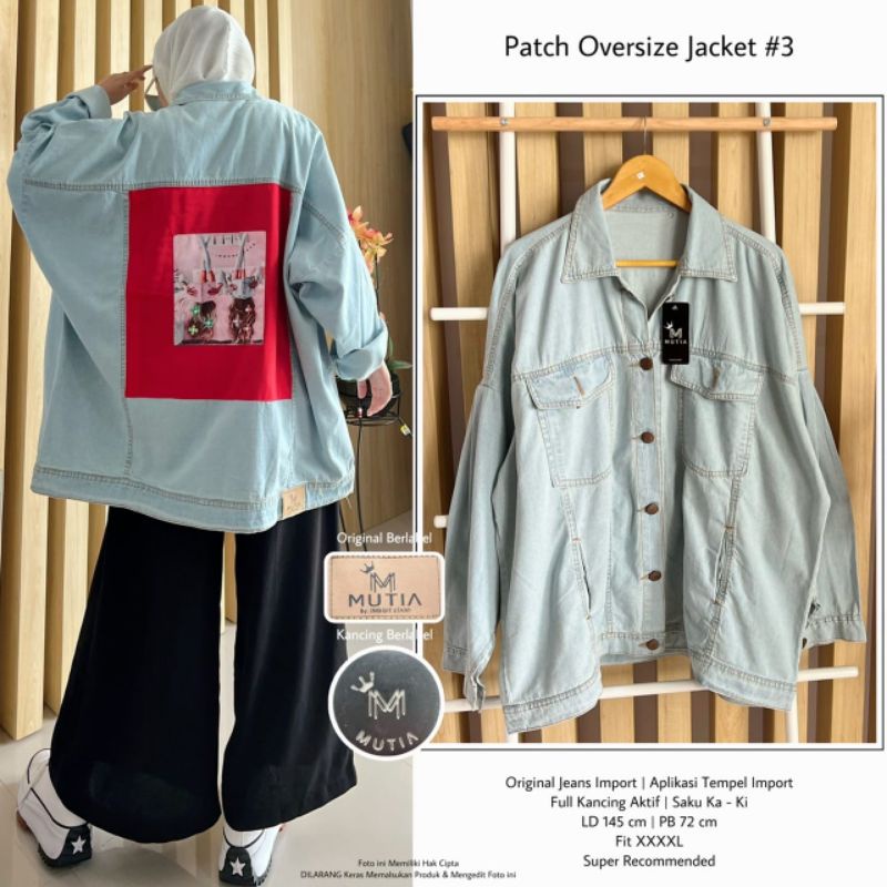 PATCH OVERSIZE JACKET #3 BY MUTIA (JAKET JEANS WANITA) Jaket jeans muslimah tebal