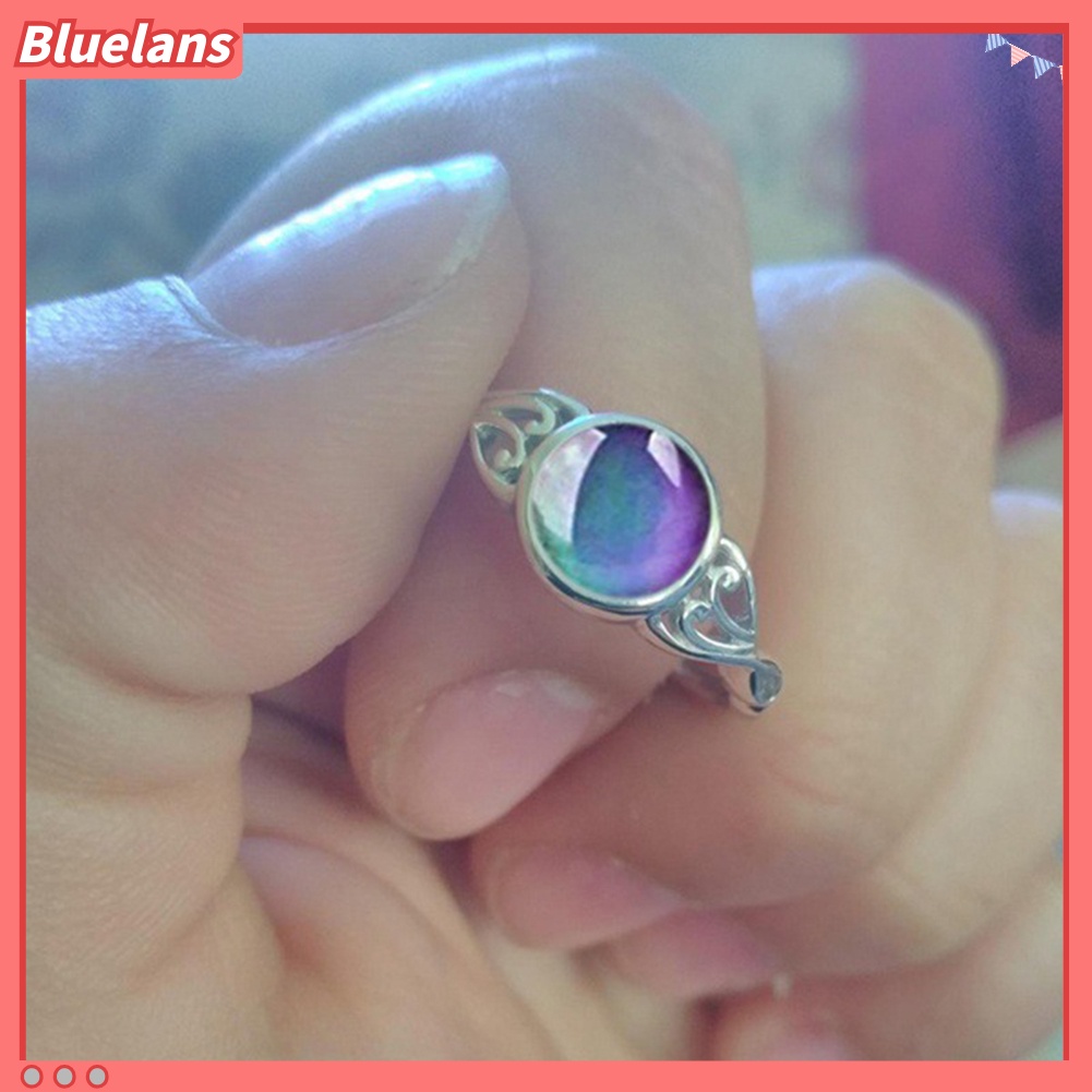 Bluelans Cincin Batu Permata Imitasi Bentuk Bulat Model Hollow Dapat Berubah Warna Untuk Wanita