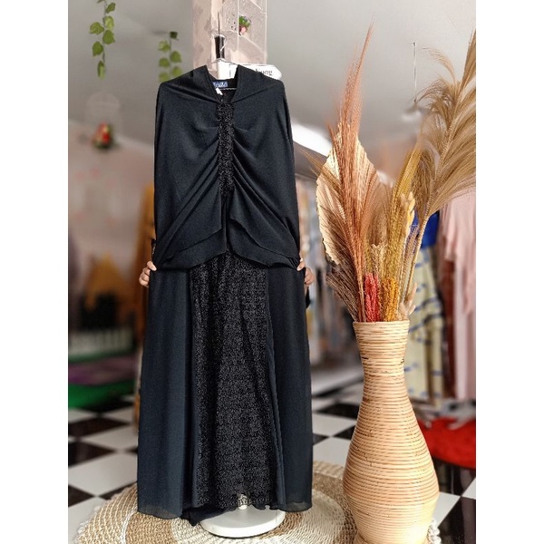 gamis set hitam brokat