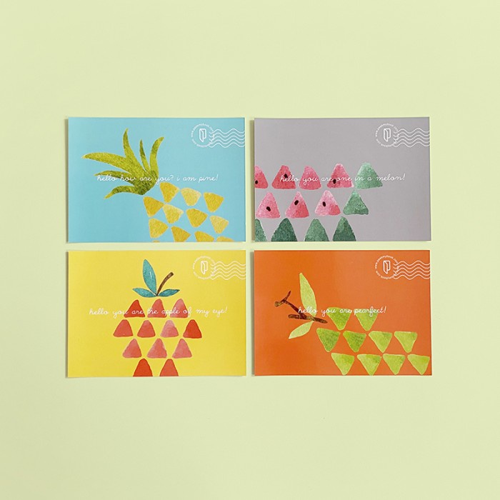 

4 buah Kartu Pos Peekmybook / Postcards Lucu Warna-warni Gambar Buah / Postcards / Kartu Pos