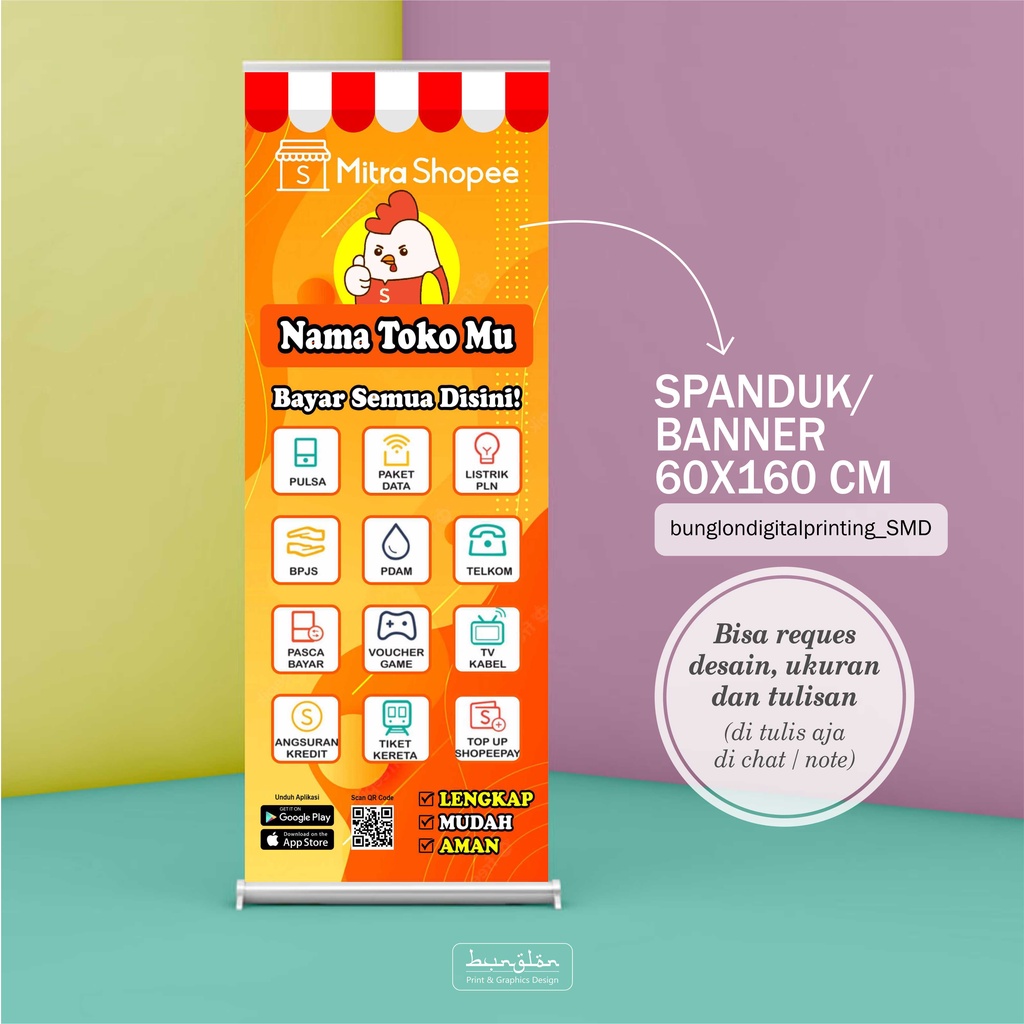 Size 60x160 Cm, Spanduk Banner Mitra Shopee Murah Berkualitas