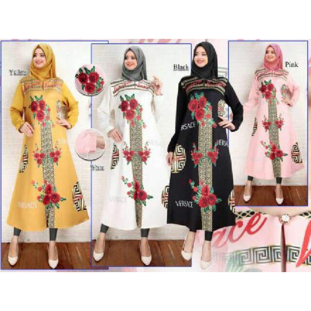 Gamis Tunik Flower Import Bahan Scuba Printing