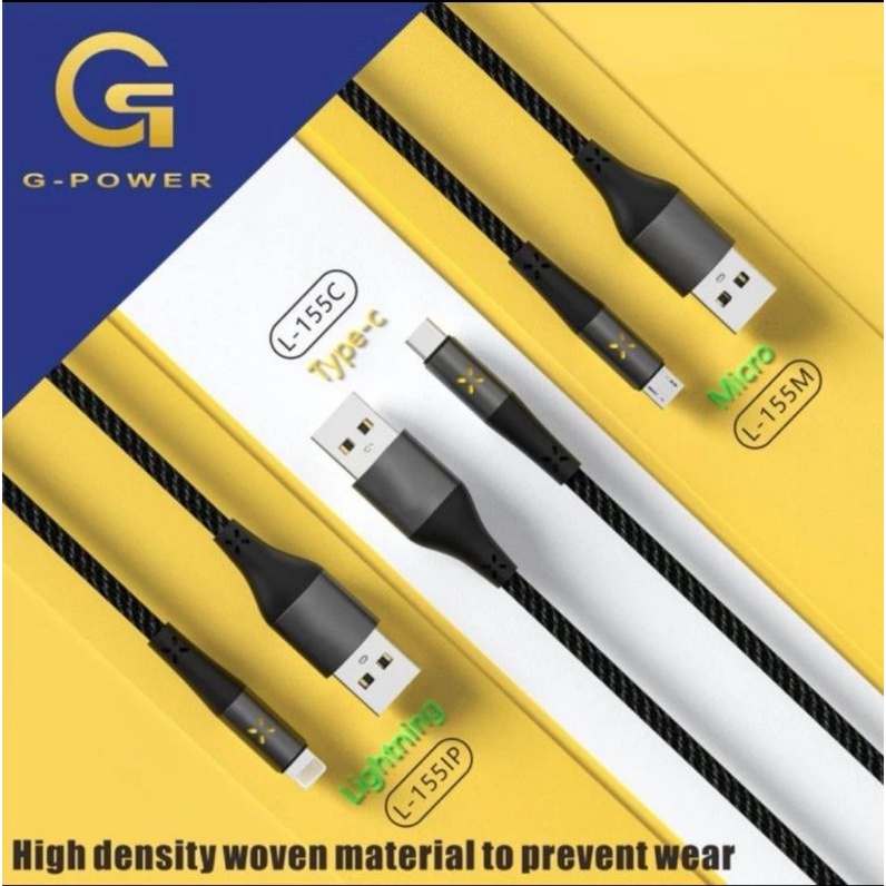 G-POWER L-155 KABEL DATA L-155M / L-155IP / L-155C UNTUK CHARGER MICRO USB / LIGHTNING / TYPE-C