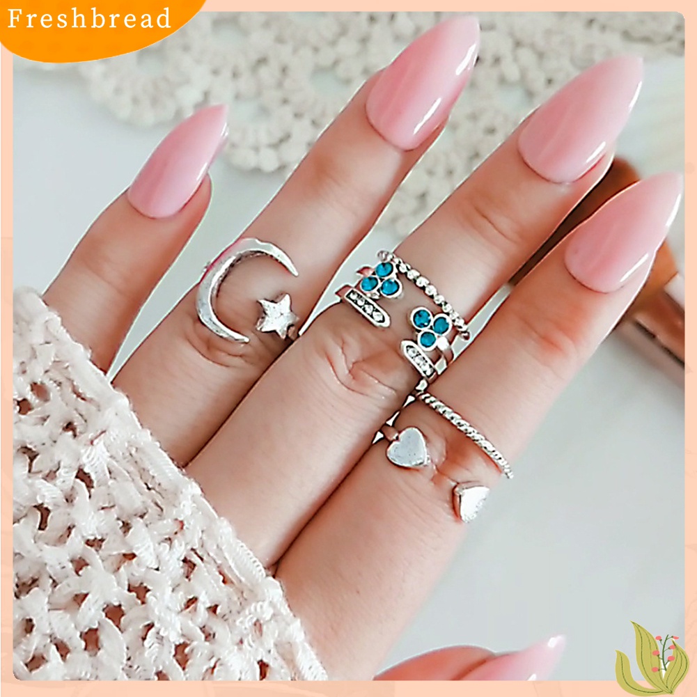 Terlaris 6Pcs Moon Star Heart Open Midi Knuckle Rings Set Fashion Women Finger Jewelry