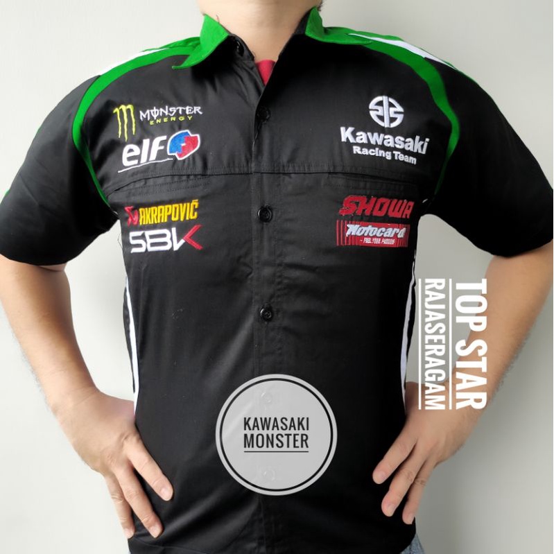 Baju Kemeja Otomotif Kawasaki Monster Baju Komunitas Moto GP Kemeja Bordir F1 Motogp