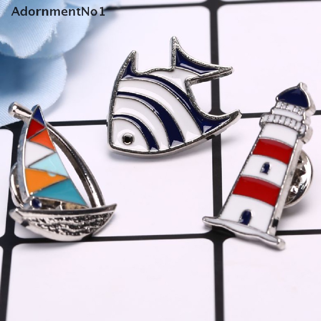 (AdornmentNo1) Bros Pin Enamel Desain Perahu Layar / Ikan Aksesoris Fashion Wanita