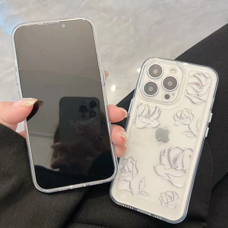 Soft Case Tpu Transparan 13pro 13prm Motif Bunga Mawar Metal Untuk iPhone 11 7Plus 8Plus Xr XS 13 12pro Max
