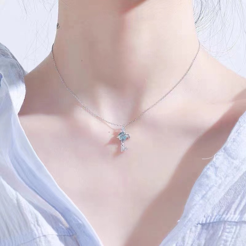 Kalung wanita fashion planet biru desain rantai klavikula  perhiasan Bola kristal liontin bulan mewah aksesoris fashion kalung L09