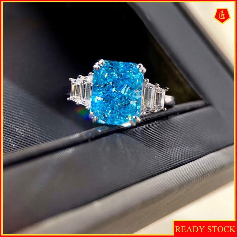 [Ready Stock]Pt950 Topaz Blue Moissanite Ring