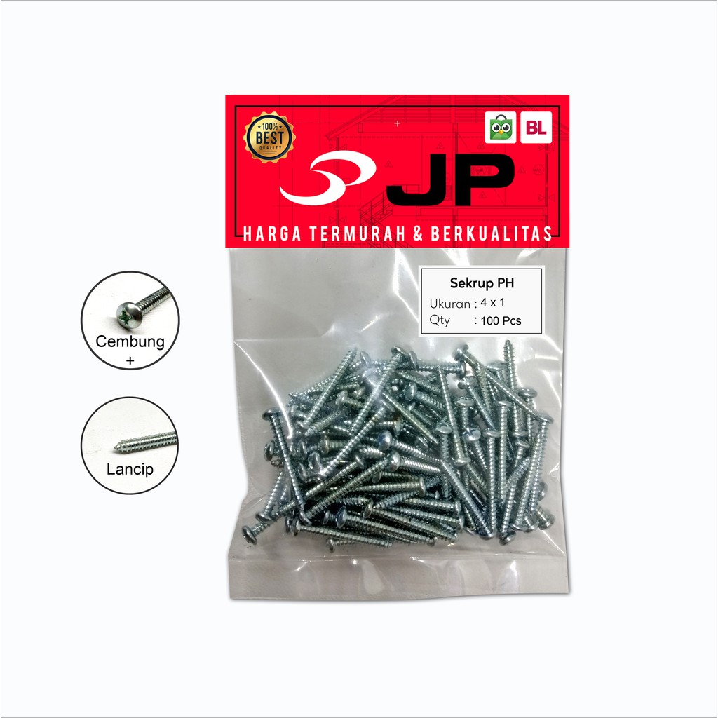 SEKRUP PH 4 x 1 - SKRUP PH 4x1 BAUT TAPPING ISI 100 PCS