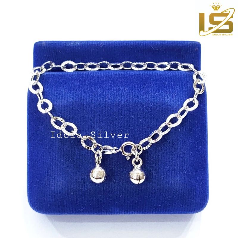 GELANG PERAK ASLI TANGAN WANITA 925 SILVER LAPIS EMAS PUTIH RANTAI UKIR BEL 3,7gram - PERHIASAN PERAK WANITA MURNI