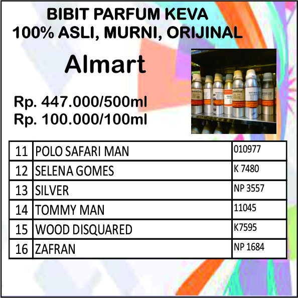 bibit biang parfum murni keva asli original 50ml polo safari man selena gomes silver tommy man wood 