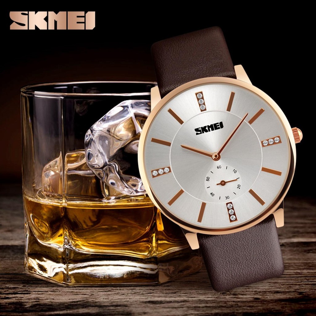 Jam Tangan Pria Simple Modis Chrono Tali Kulit Analog ORIGINAL Anti Air WR 30M Termurah SK168